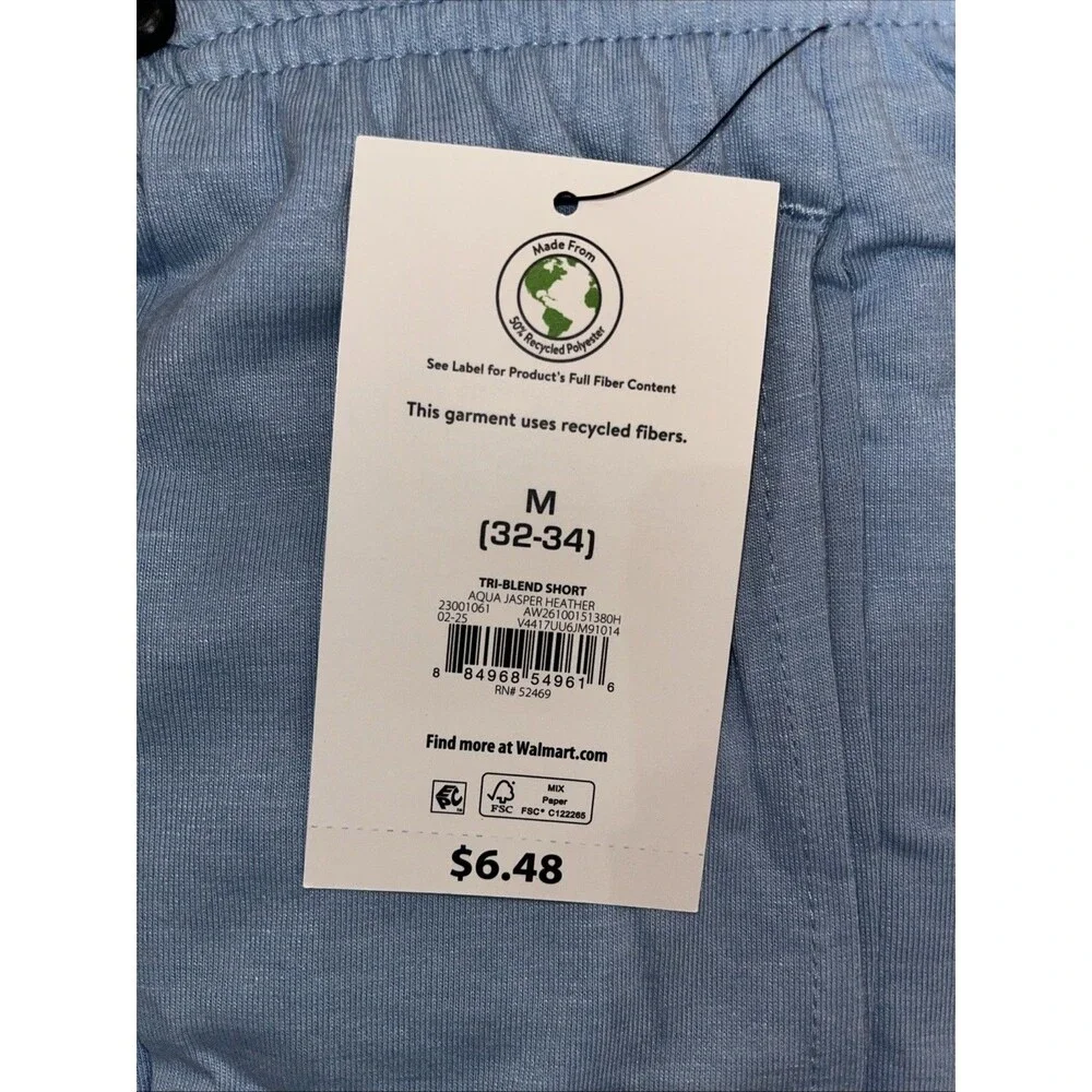 Athletic Works Men's Tri Blend Active Shorts MEDIUM (32-34) Aqua J Heather Blue